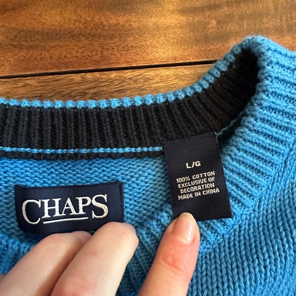 Chaps Blue Crewneck 100% Cotton Knit Sweater Mens Size Large - Picture 3 of 3